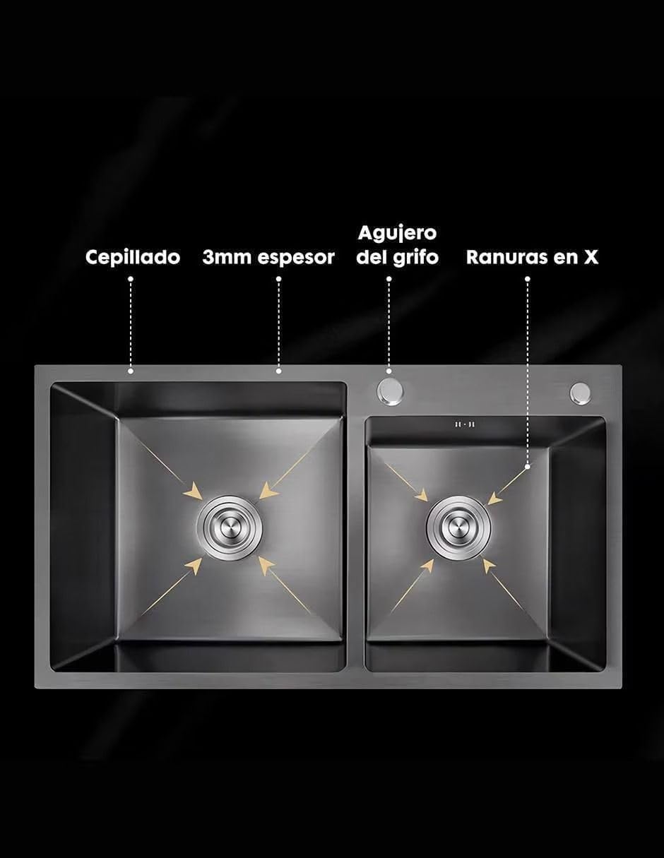 Cnx Tarja Doble Acero Inoxidable, Mezcladora Y Kit De Instalación