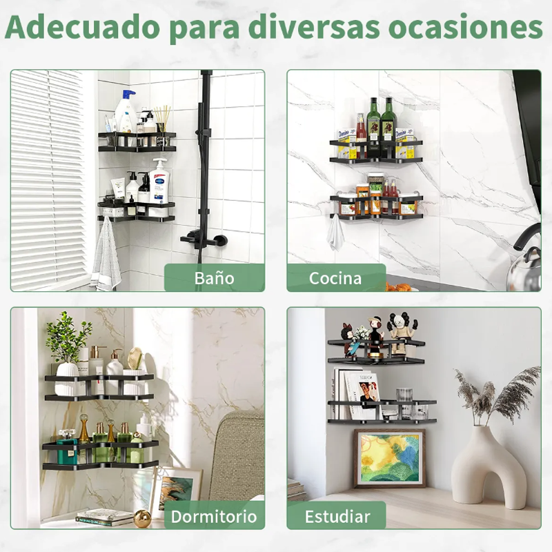 Organizador de Baño Estante Repisas de Ducha Acero Inoxidable Accesorios con 8 Piezas Negro