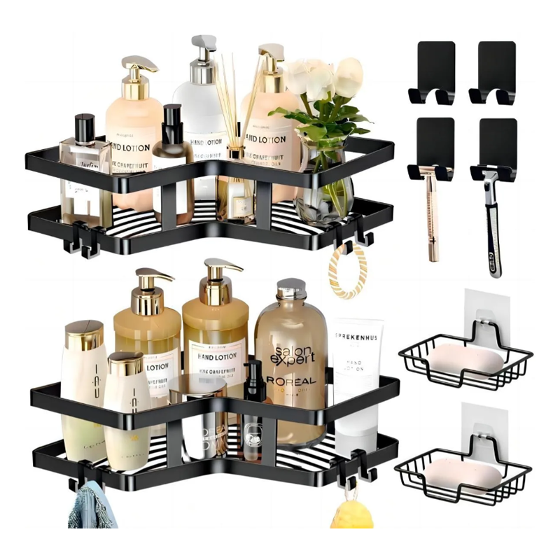 Organizador de Baño Estante Repisas de Ducha Acero Inoxidable Accesorios con 8 Piezas Negro