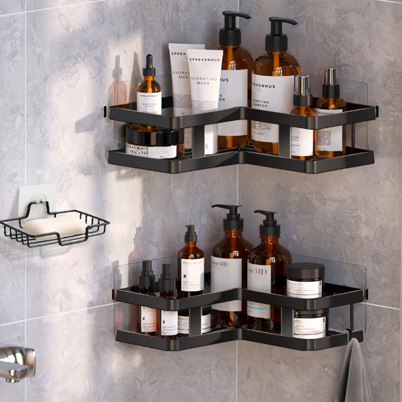 Organizador de Baño Estante Repisas de Ducha Acero Inoxidable Accesorios con 8 Piezas Negro