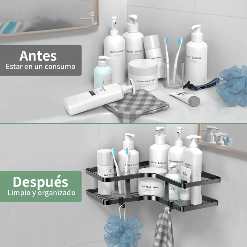 Organizador de Baño Estante Repisas de Ducha Acero Inoxidable Accesorios con 8 Piezas Negro