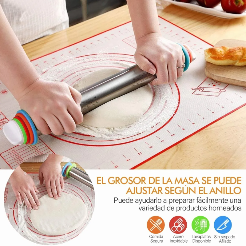 Rodillo De Harina Acero Inoxidable Ajustable Con Regla