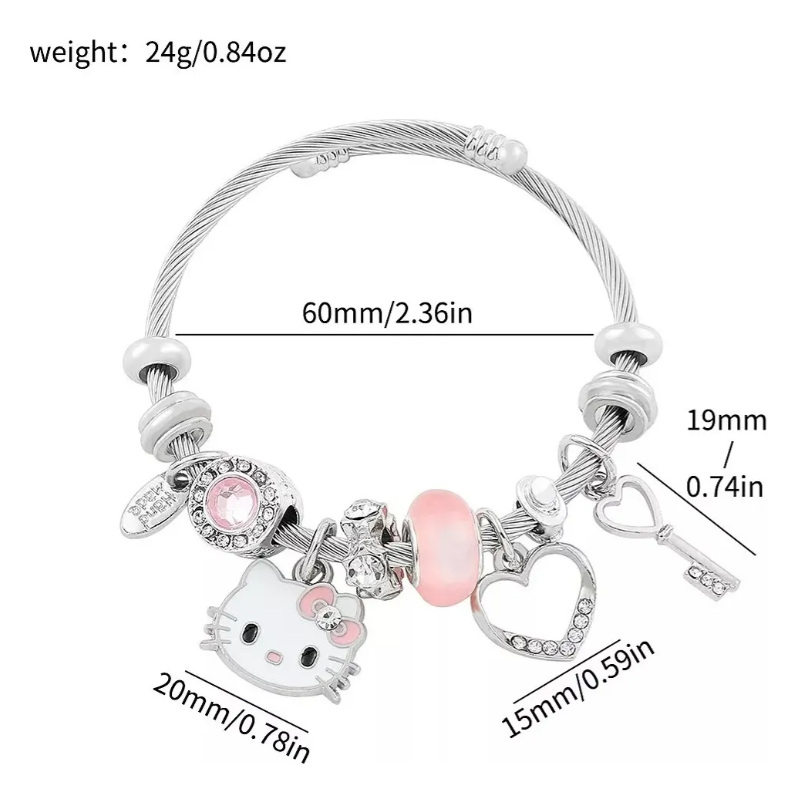 Pulsera Ajustable De Plata Con Dije De Gato Kawaii