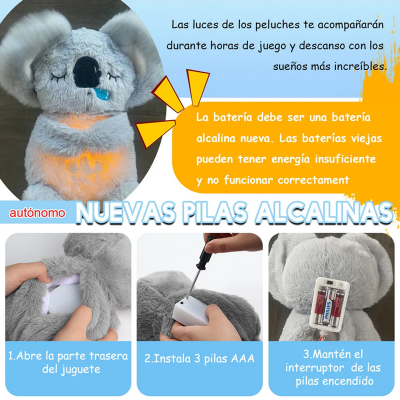 Peluche Koala Con Voz Y Respiración, Hora De Dormir Color Gris