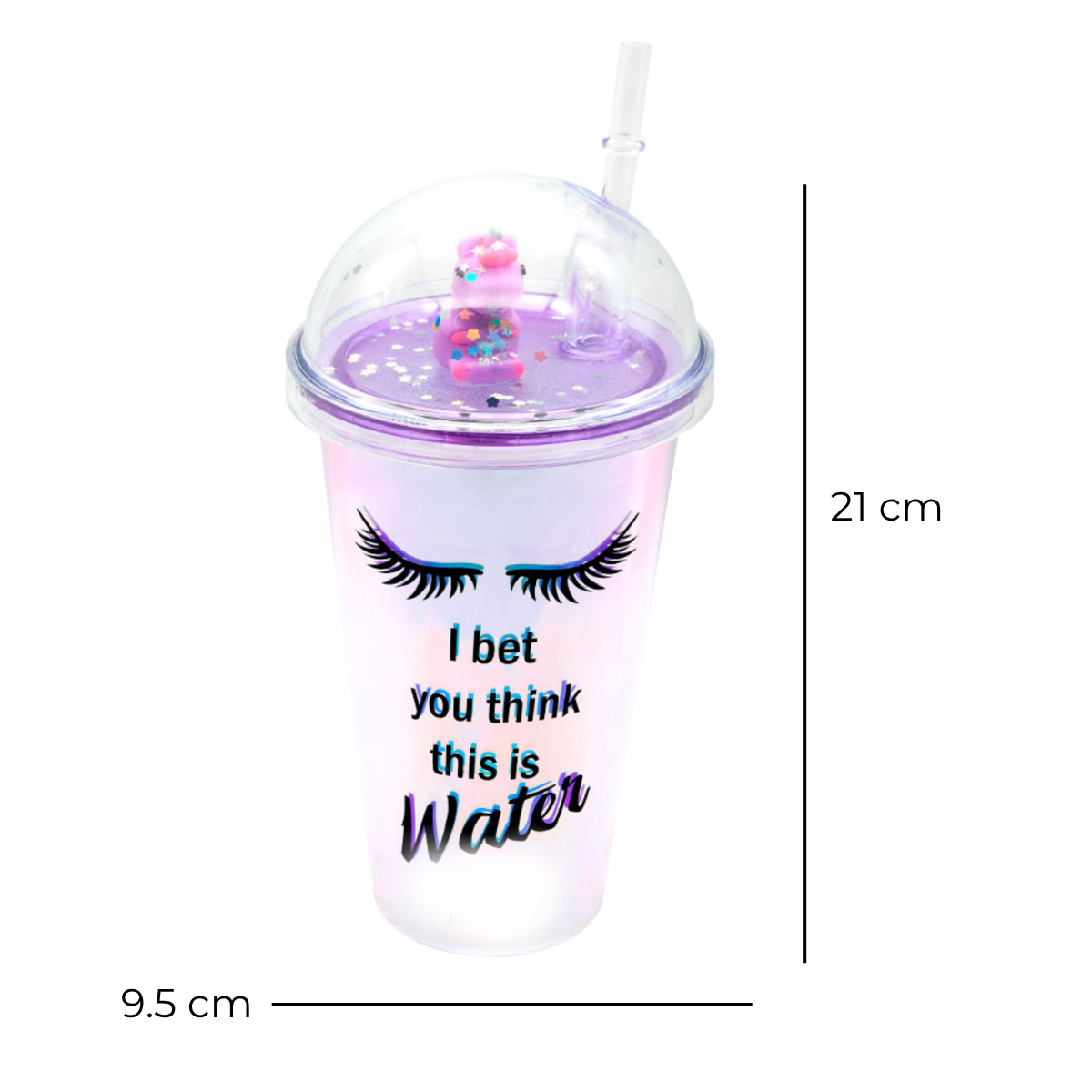 Vaso Con Popote Y Tapa De Cúpula Con Imagen De Pestañas