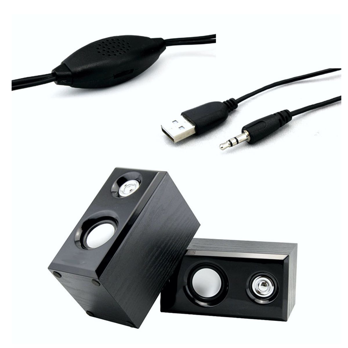 Bocinas Para Computadora Cajon Tipo Madera Alimentacion USB y  Conexion 3.5mm