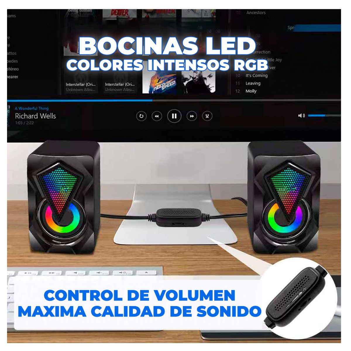 Bocinas Para Computadora Con Luz RGB Conexión USB y 3.5mm