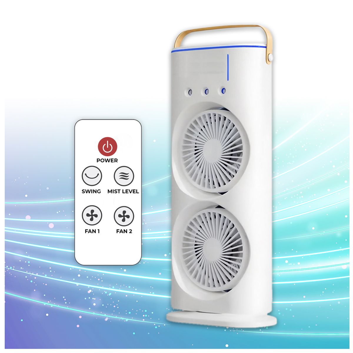 Ventilador De Torre Doble Con Humidificador Base Giratoria Y Control Remoto