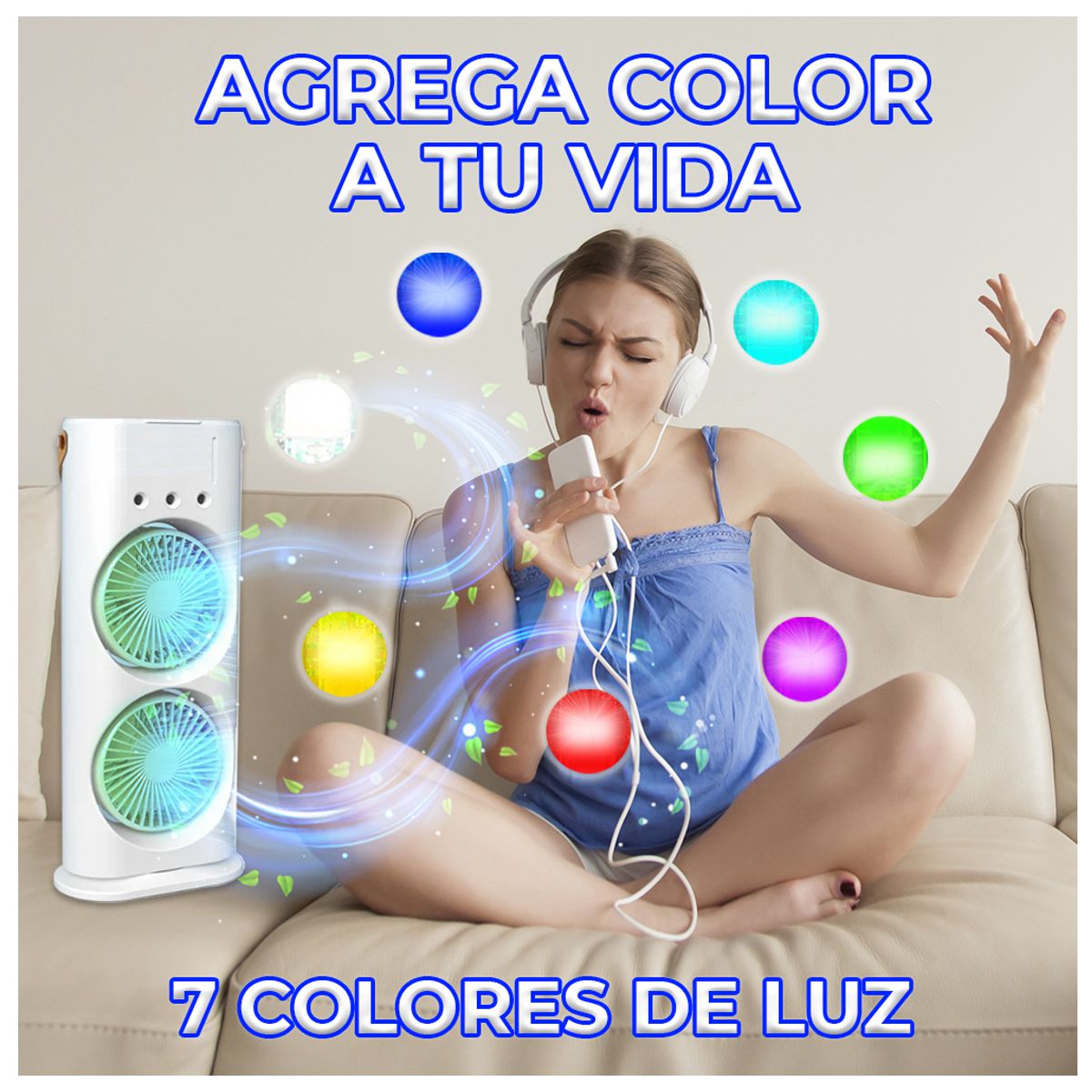Ventilador De Torre Doble Con Humidificador Base Giratoria Y Control Remoto