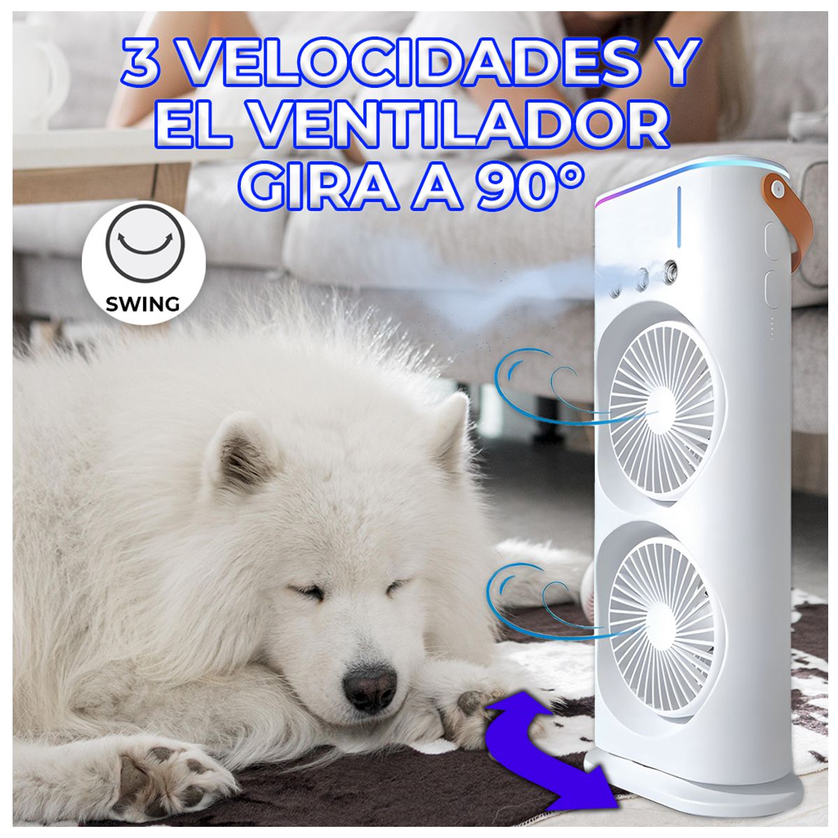 Ventilador De Torre Doble Con Humidificador Base Giratoria Y Control Remoto