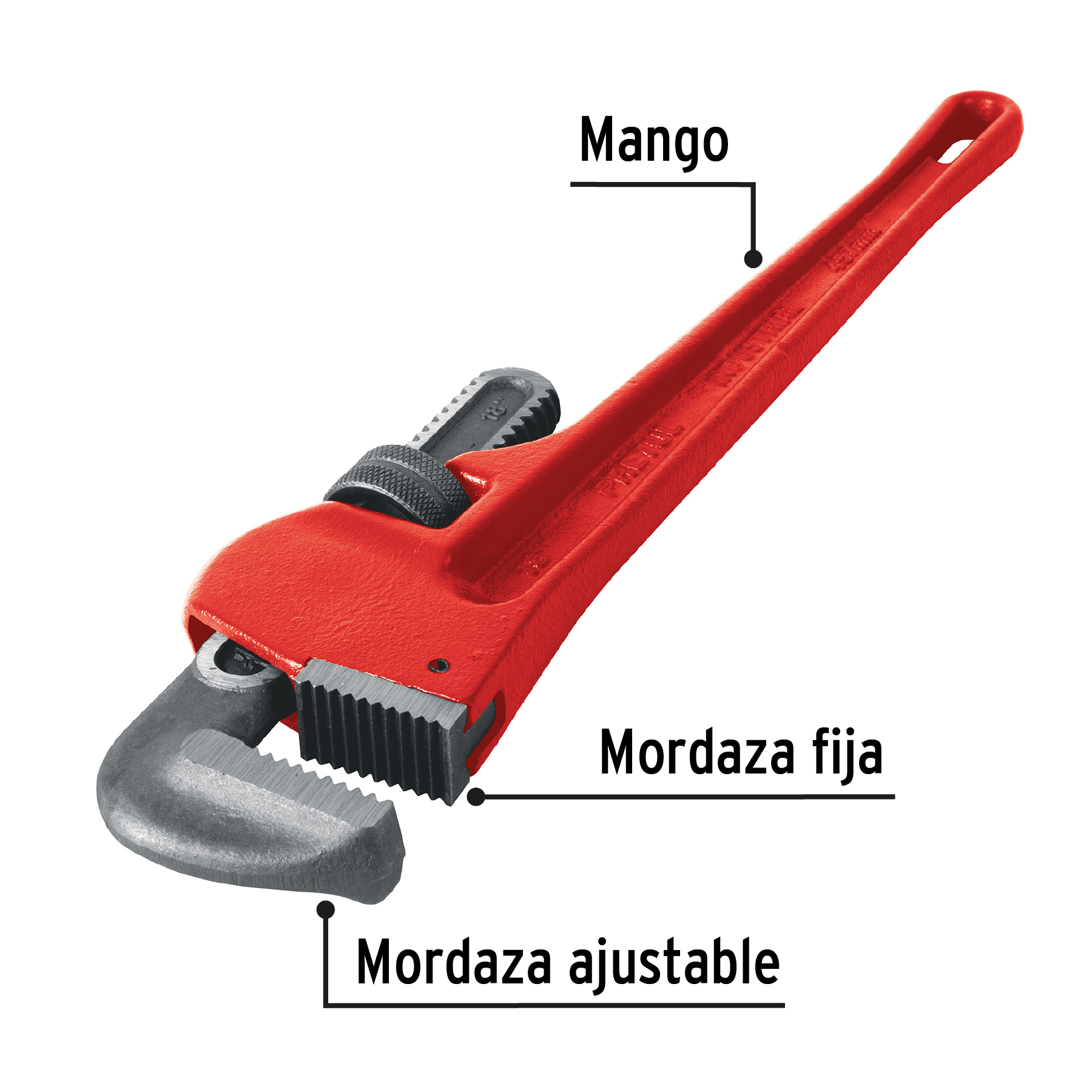 Llave Stilson 18" Cuerpo de Hierro Maleable Modelo STI-18P Marca PRETUL