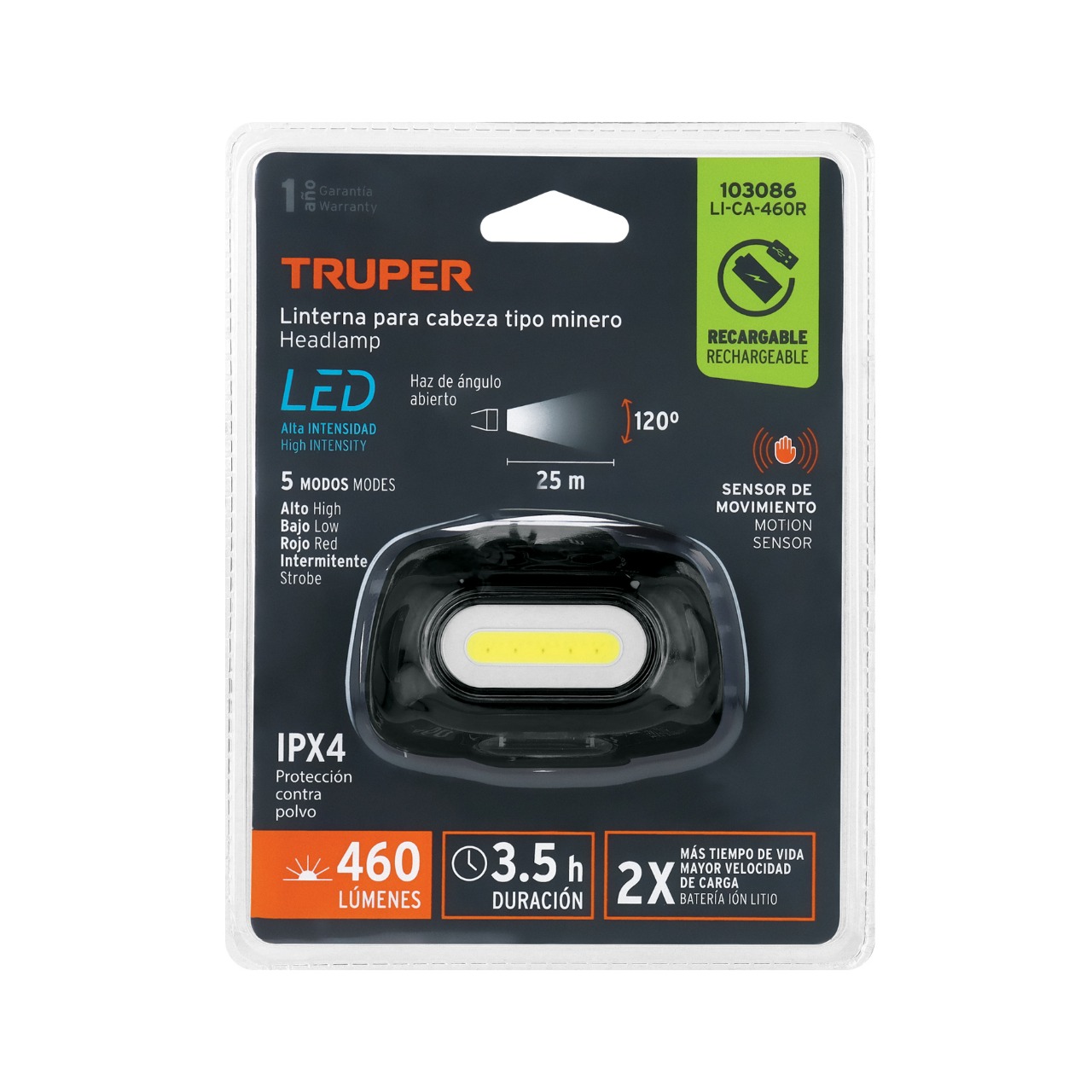 LI-CA-460R	Linterna de minero LED 460 lm con sensor, recargable, TRUPER
