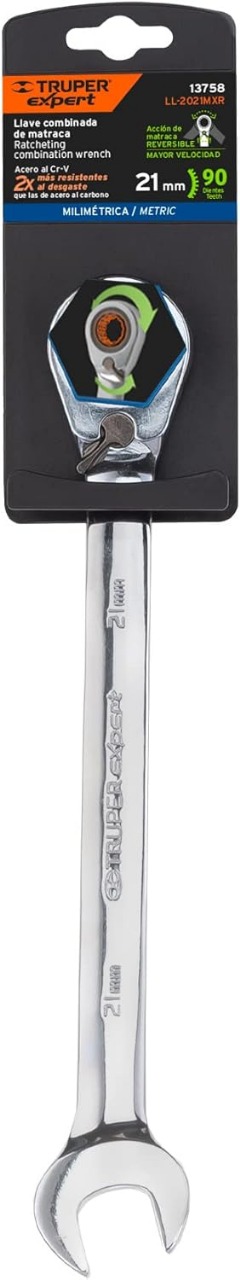 Llave combinada matraca reversible 21mmx288 mm largo, Expert LL-2021MXR	