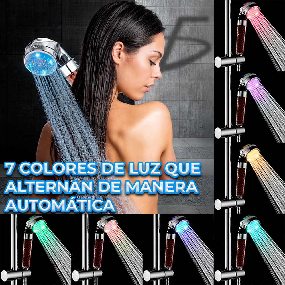 Regadera de Baño con Luz LED RGB con Piedras Filtrantes – Relajación, Estilo y Purificación en Cada Ducha