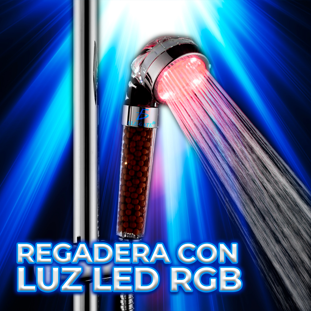 Regadera de Baño con Luz LED RGB con Piedras Filtrantes – Relajación, Estilo y Purificación en Cada Ducha