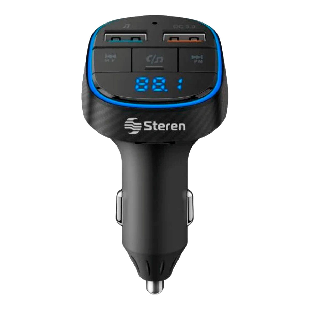 Transmisor FM Bluetooth con cargador Turbo Charge, reproductor MP3 y medidor de voltaje de batería FMT-872 Steren