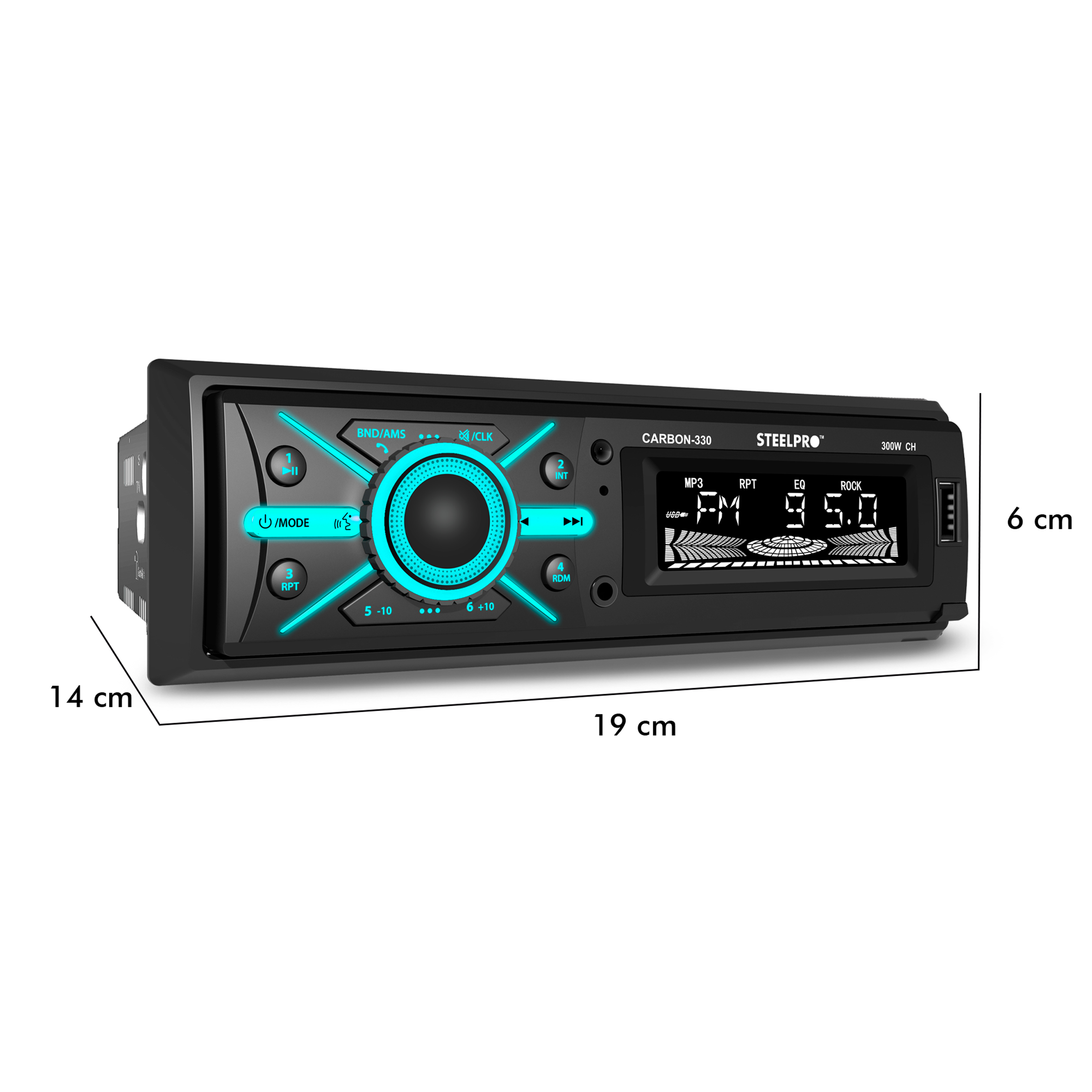 Autoestéreo  CARBON-330 1 Din Caratula desmontable STEELPRO