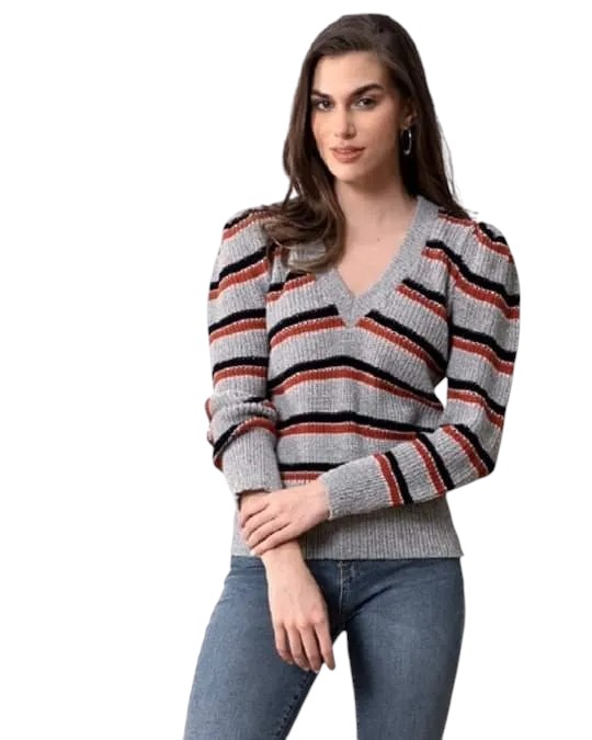 Blusa Tipo Sweater Rayado Gris Con Rojo Y Negro Stop Grande, sueter dama 