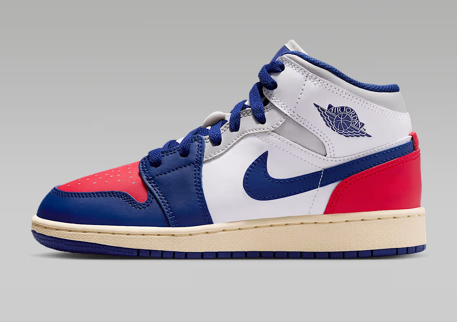 Tenis Air Jordan 1 Mid Blanco/rojo/azul Mujer Tallas #22.5 al #25