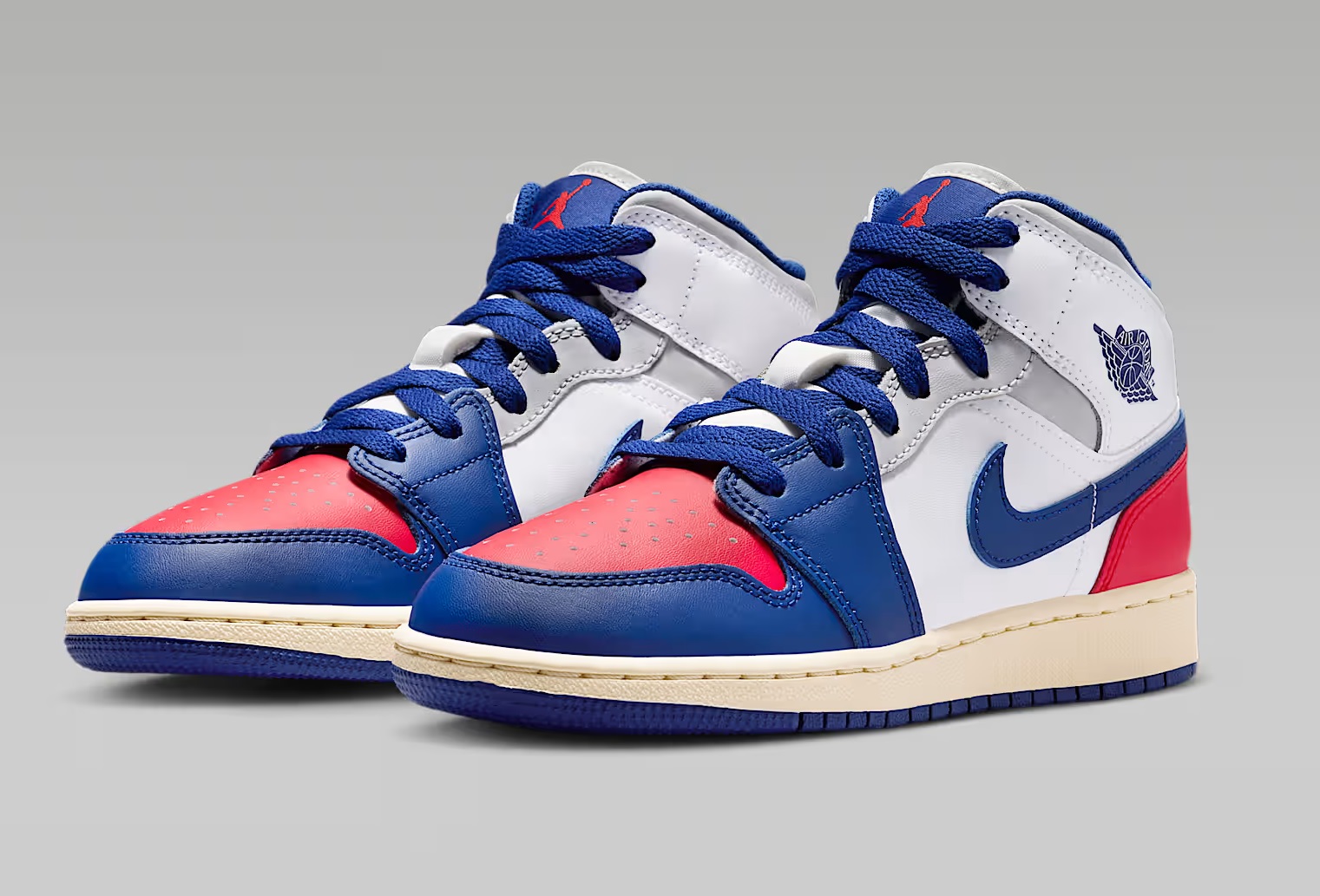 Tenis Air Jordan 1 Mid Blanco/rojo/azul Mujer Tallas #22.5 al #25