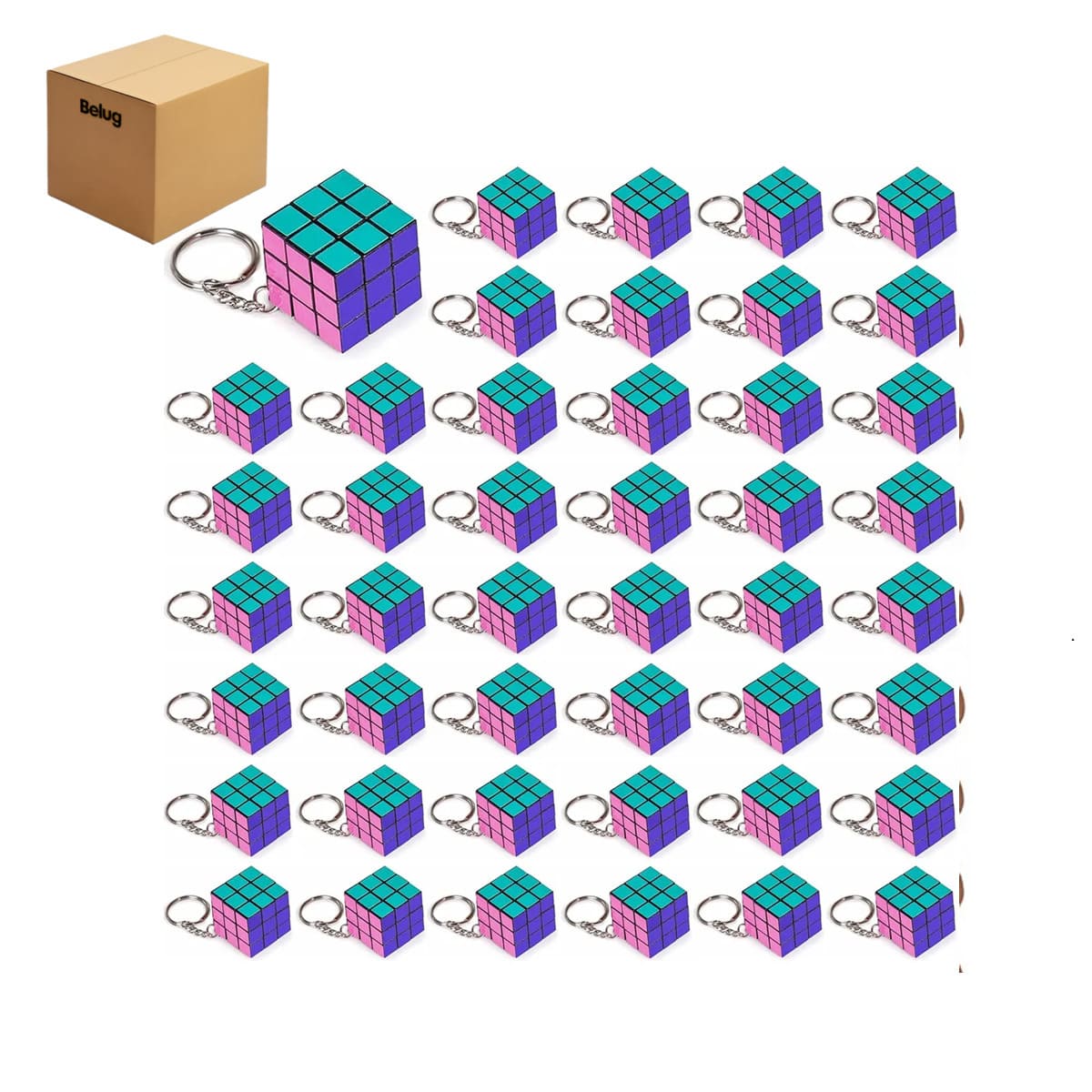 50 Llavero Cubo Rubik 3x3 Mayoreo Fiestas Cumpleaños colores morado azul rosa