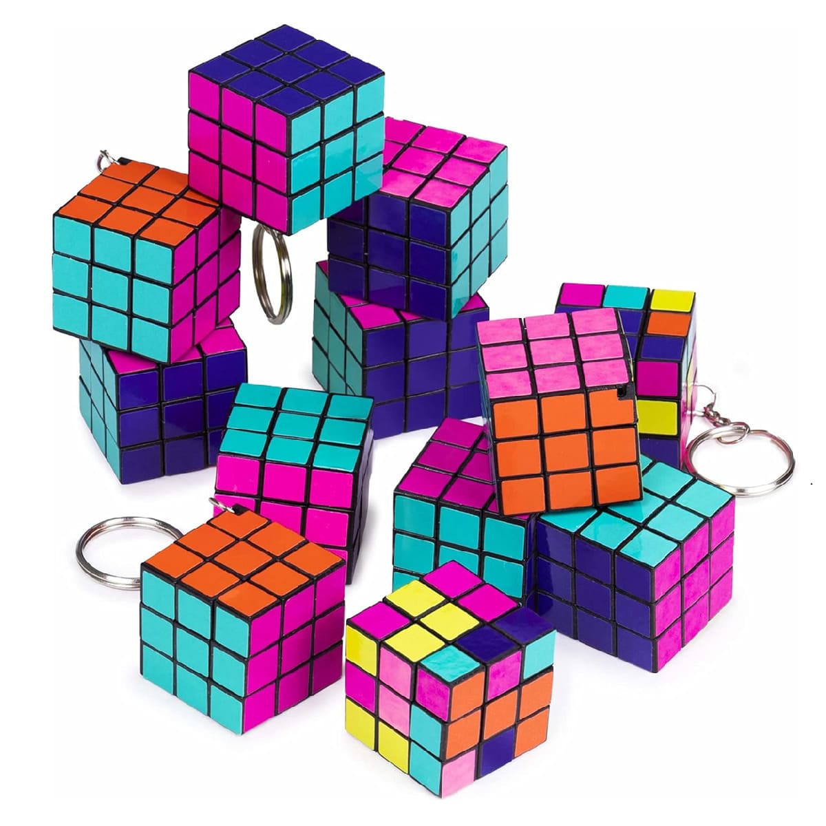 50 Llavero Cubo Rubik 3x3 Mayoreo Fiestas Cumpleaños colores morado azul rosa