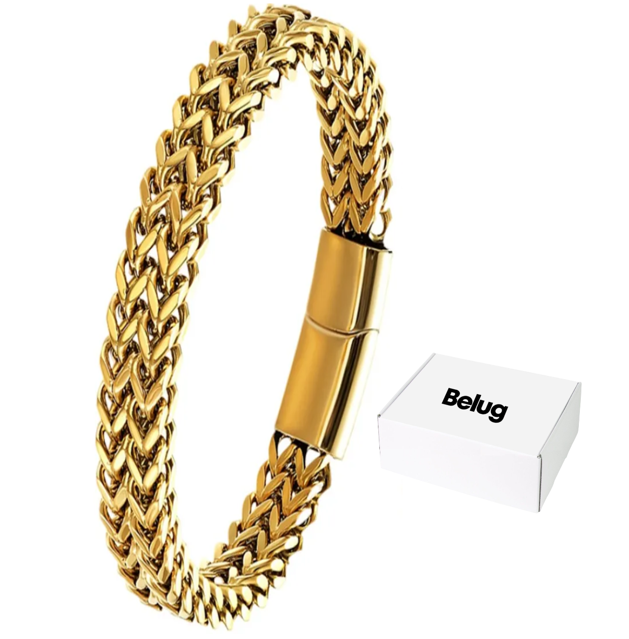 Esclava Oro Dos 19 cm Filas De Acero Magnética Hebilla Para Hombre