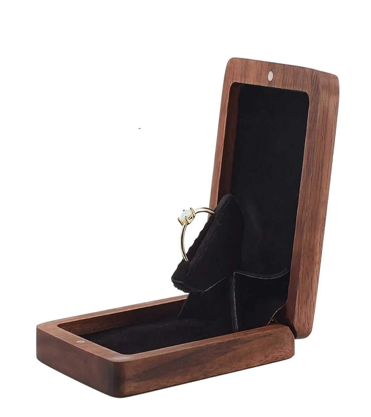 Caja Giratoria De Madera Nogal Para Anillos De Compromiso CAFE NEGRO