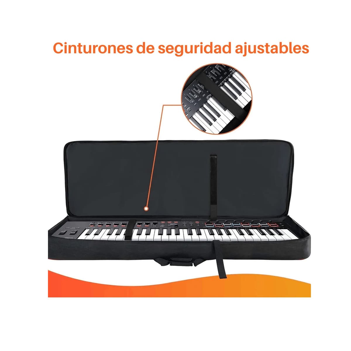 Funda Para Teclado 49 Teclas Bolsa Para Piano Con Bolsillos Negro lineas rojas