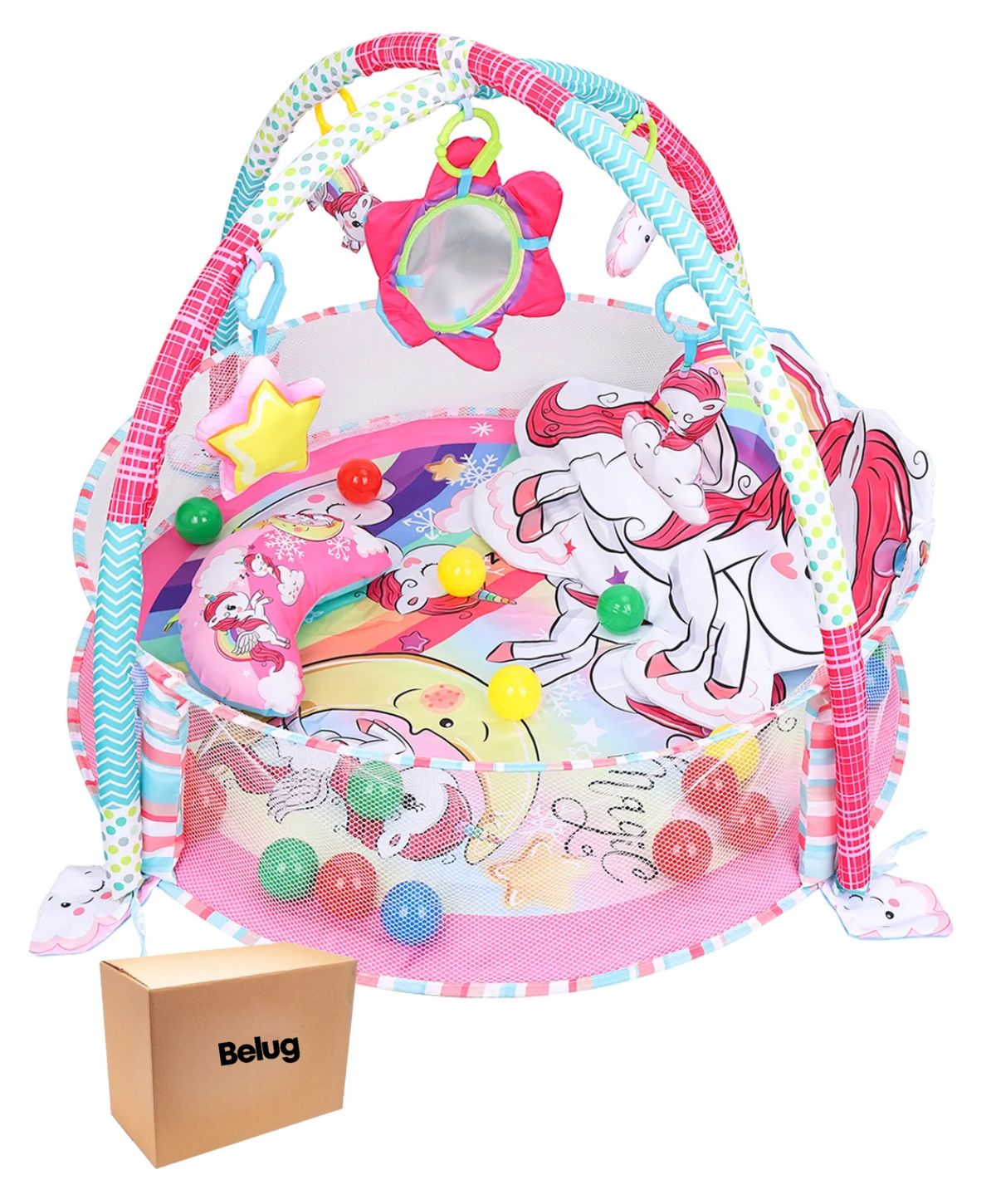 Gimnasio Bebé Interactivo Tapete Didáctico Infantil Nube Unicornio Rosa
