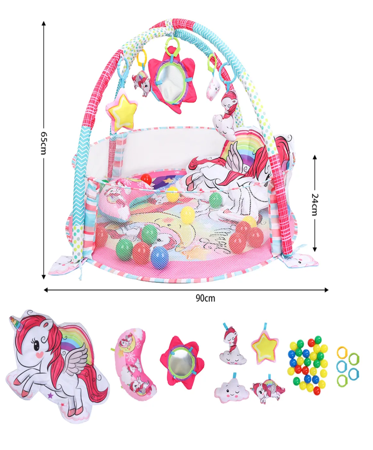 Gimnasio Bebé Interactivo Tapete Didáctico Infantil Nube Unicornio Rosa