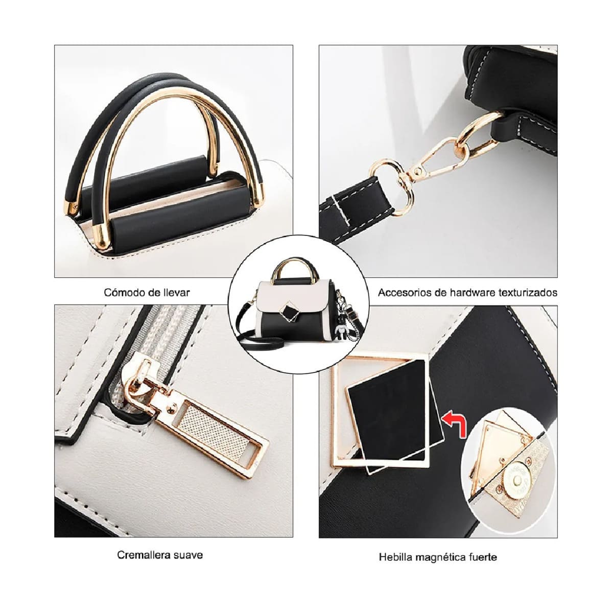 Bolso De Hombro Para Mujer, Bolso De Gran Capacidad Negro/Blanco