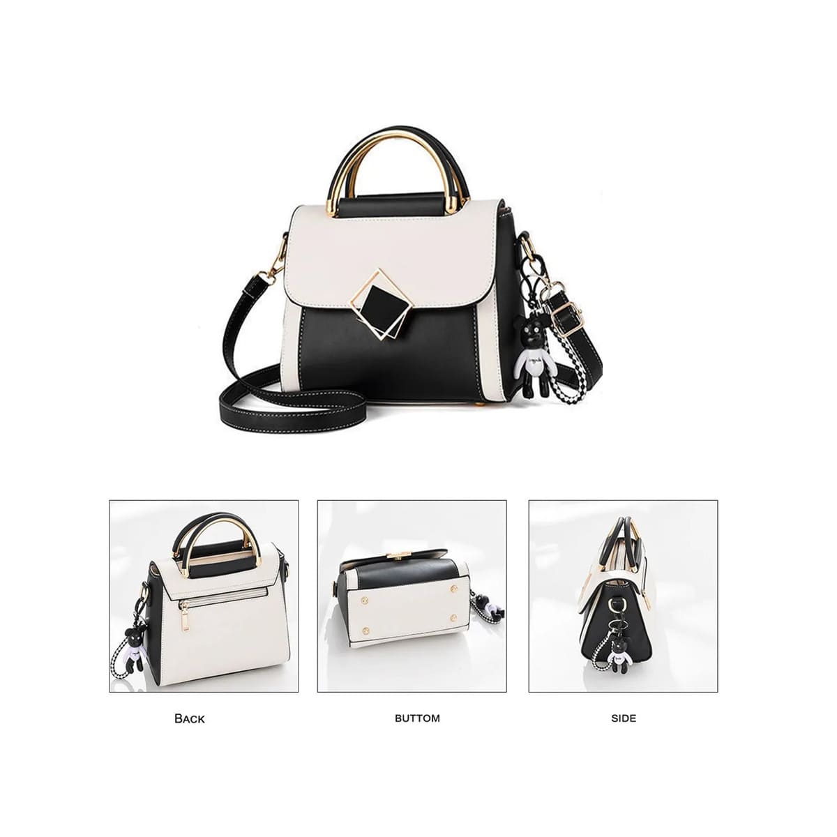 Bolso De Hombro Para Mujer, Bolso De Gran Capacidad Negro/Blanco