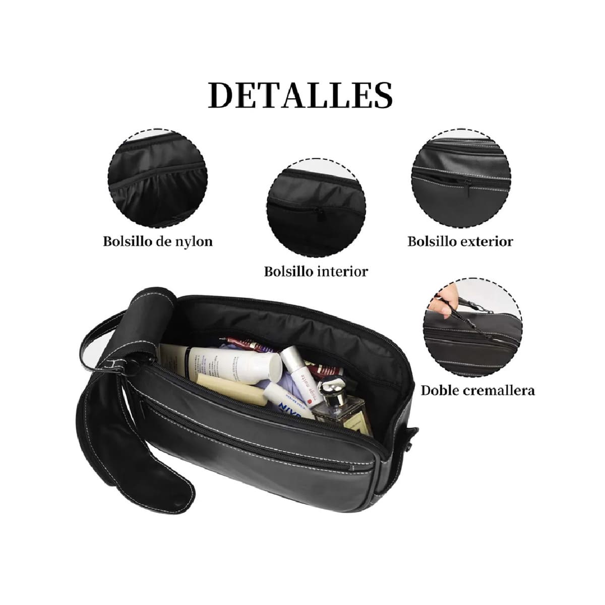Neceser Bolsa Sobaquera Para Hombre Organizador De Viaje negro lineas blancas