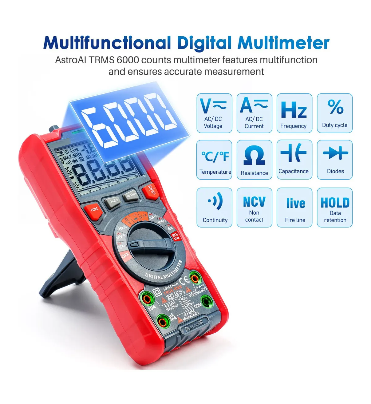 Multímetro Digital Profesional, 6000c Belug Voltimetro Amperimetro Rojo