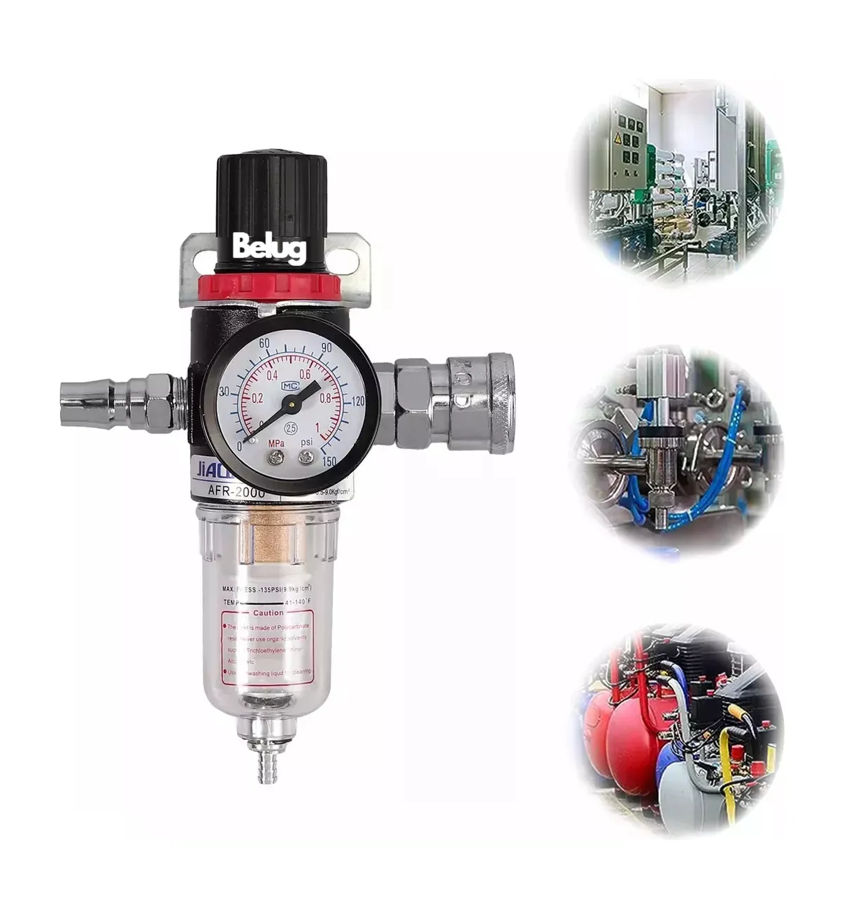 Filtro Y Regulador De Aire Para Compresor Entrada 1/4 Npt Belug