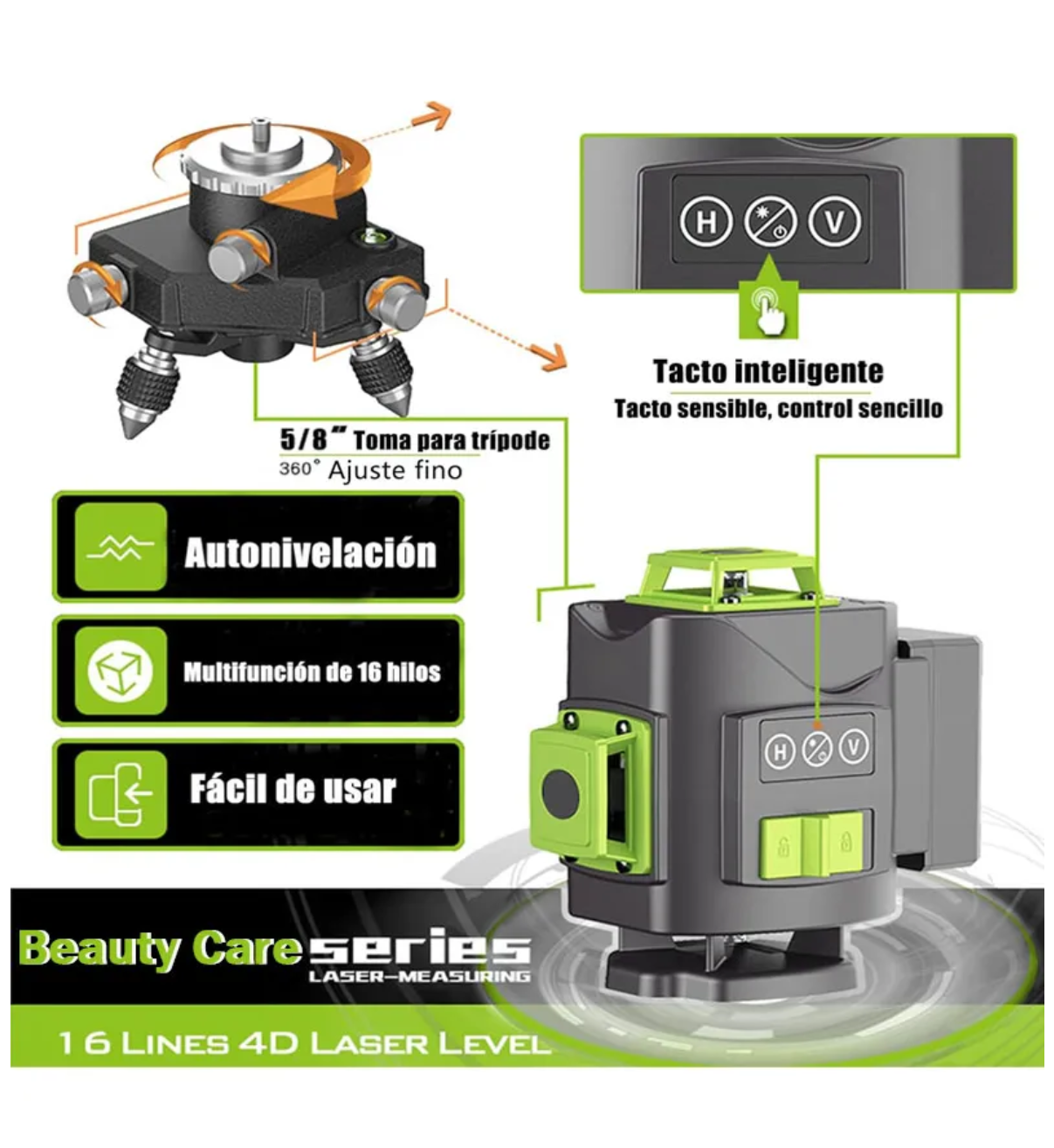 Láser Nivelador Autonivelante 16 Líneas Belug Nivel Láser 360 Grados 