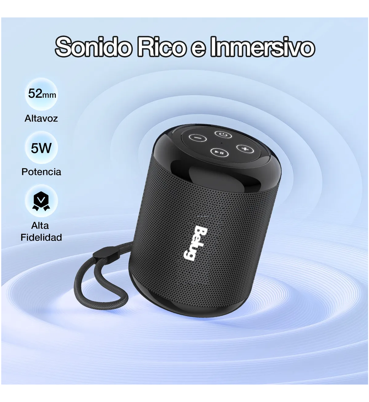 1hora Mini Bocina Portátil Bluetooth Belug Inalámbrica Altavoz Sd Negro