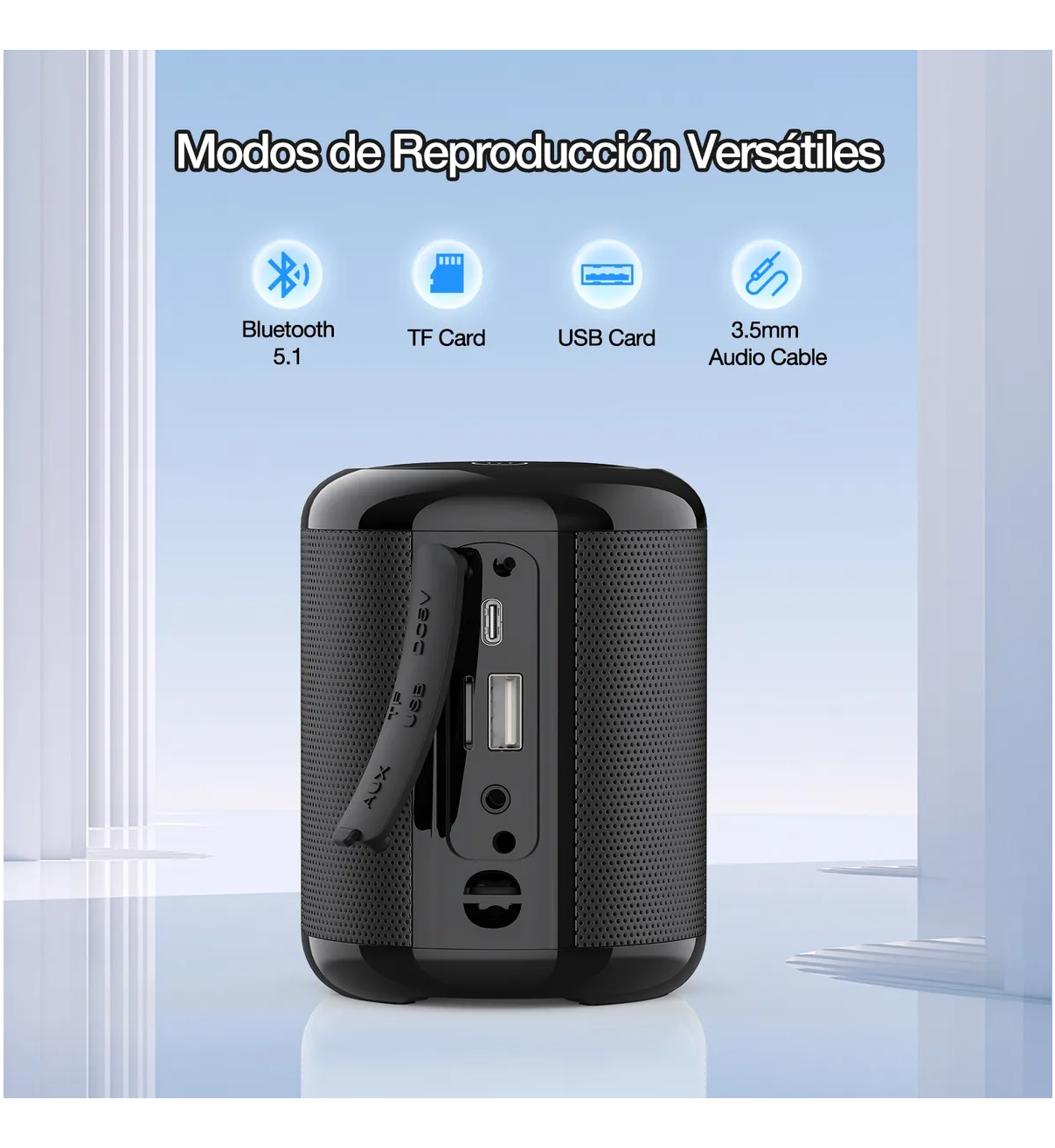1hora Mini Bocina Portátil Bluetooth Belug Inalámbrica Altavoz Sd Negro