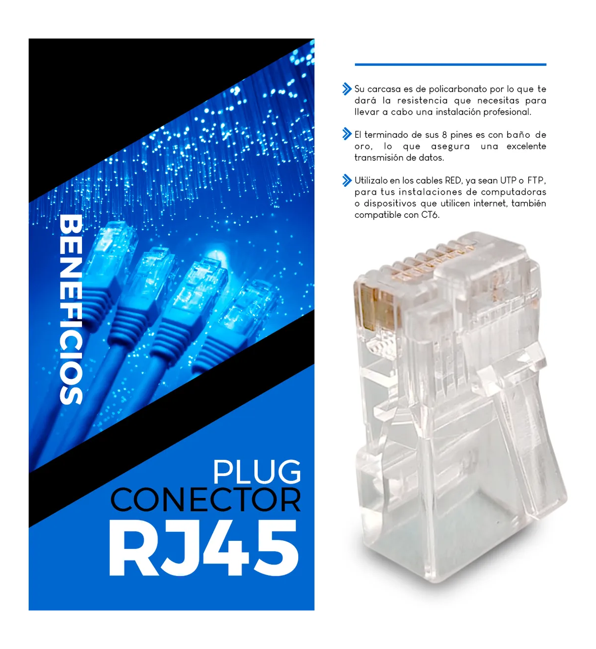 Pkug Conector Rj45 Plug Conector Rj45 Para Cable Red Utp Cat 5e 100 Piezas Belug