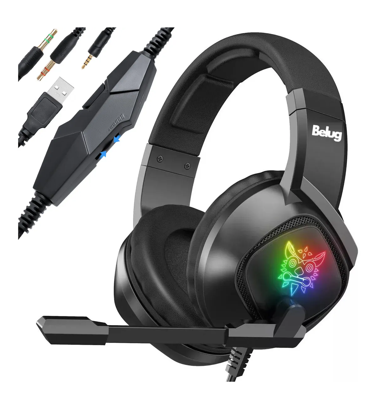 Audífonos Gamer Diadema negro Belug Gaming con microfono con luz rgb LED para Xbox Ps4 Pc