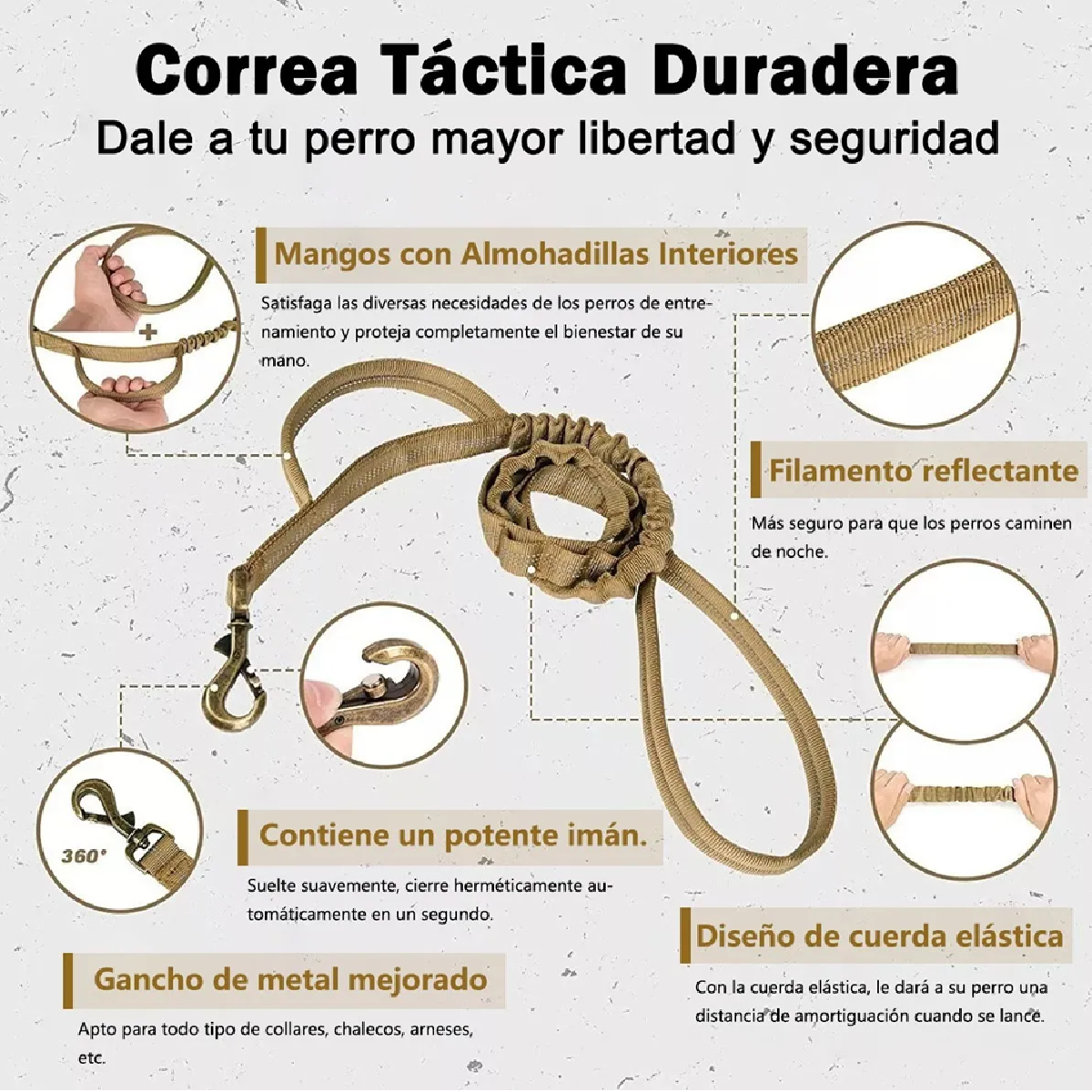 Collar Y Cuerda Para Perros CaquiI Talla Mediana 