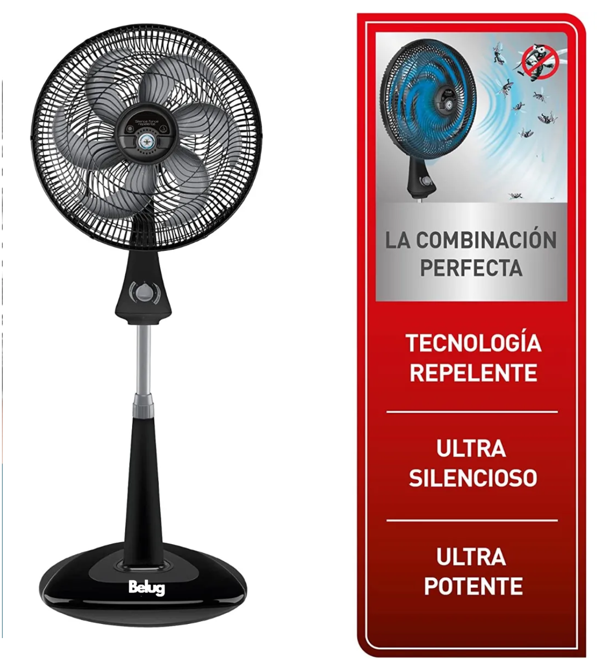 Ventilador Belug Piso Pie Pedestal 6 Aspa Potente Silencioso Negro