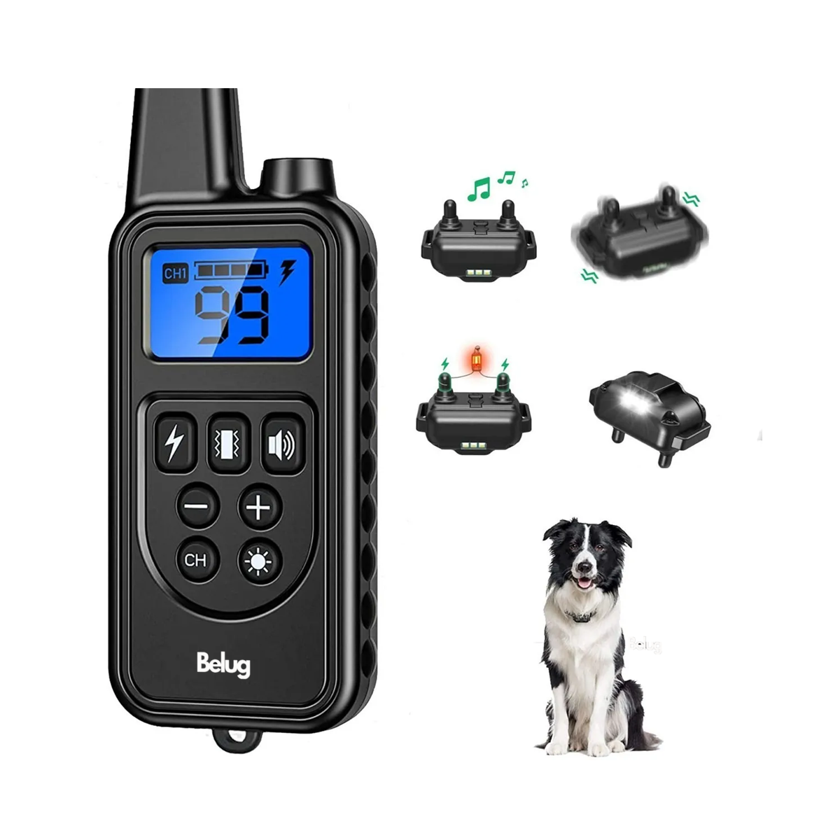 Collar Eléctrico Para Entrenamiento De Perros 3PZ Negro Con Lineas Verdes 