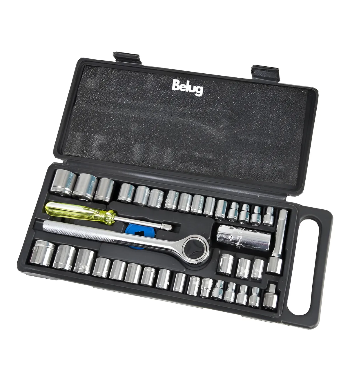 Juego De Dados Con Matraca Belug 40 Piezas Mecanico Moto 1/4' 3/8'