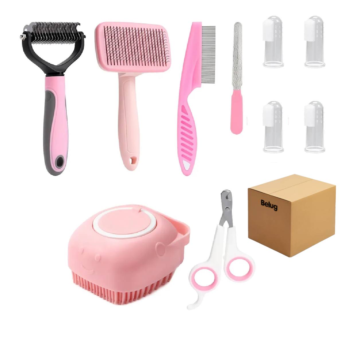 Cepillos De Baño Para Mascotas Perros Profesional 10 Pzs Kit ROSA