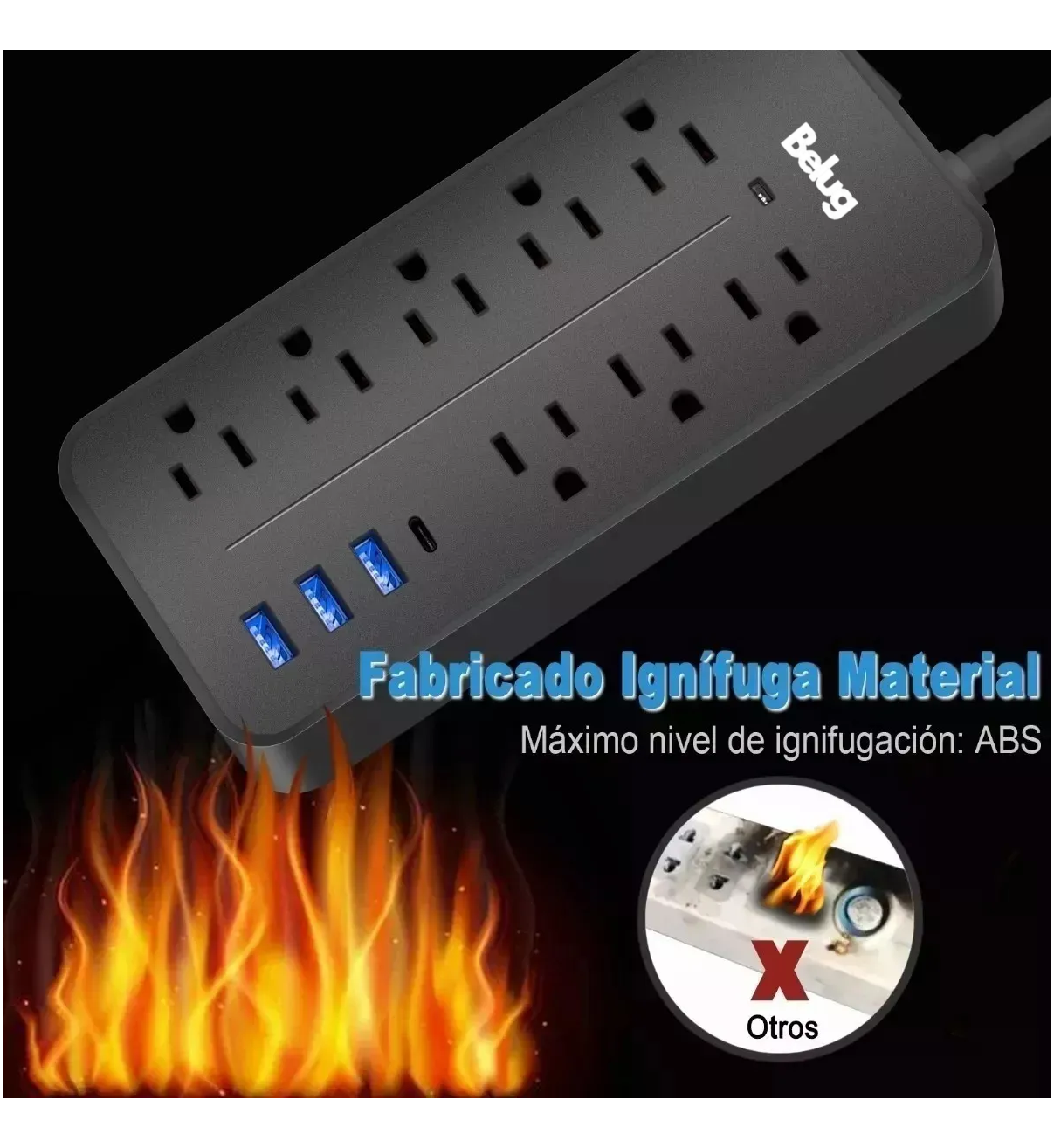 Multicontactos Electricos Usb Premium Regleta 8+3+1accesorio Belug Negro