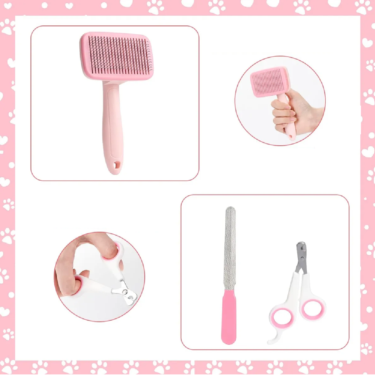 Cepillos De Baño Para Mascotas Perros Profesional 10 Pzs Kit ROSA