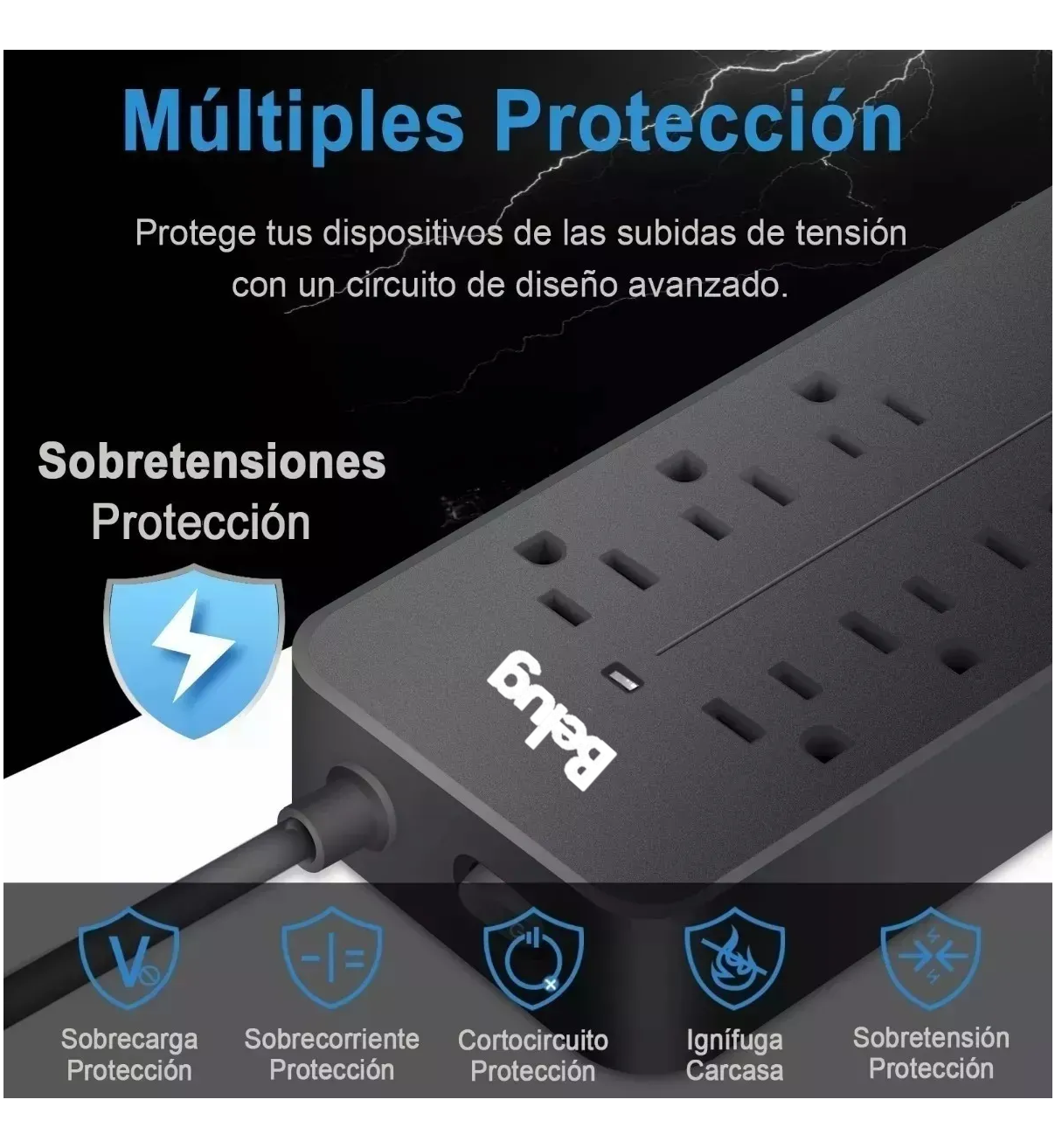 Multicontactos Electricos Usb Premium Regleta 8+3+1accesorio Belug Negro
