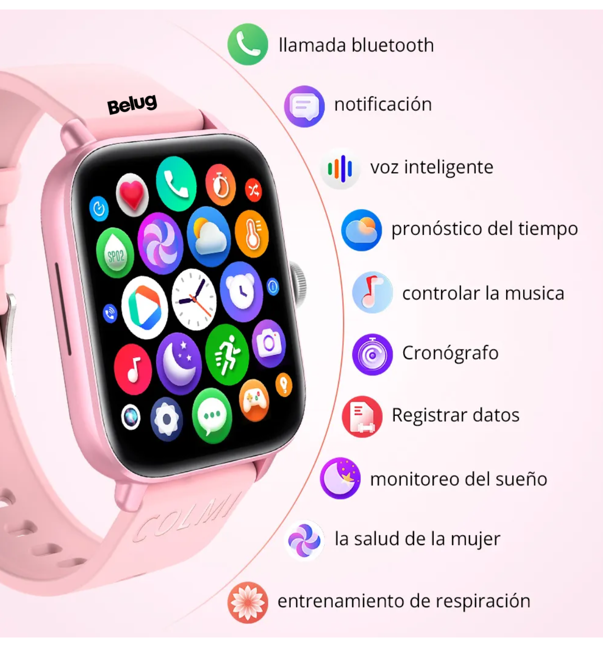 Smartwatch Colmi Series P P28 Plus Belug display de 1.9" con correa de silicona color rosa